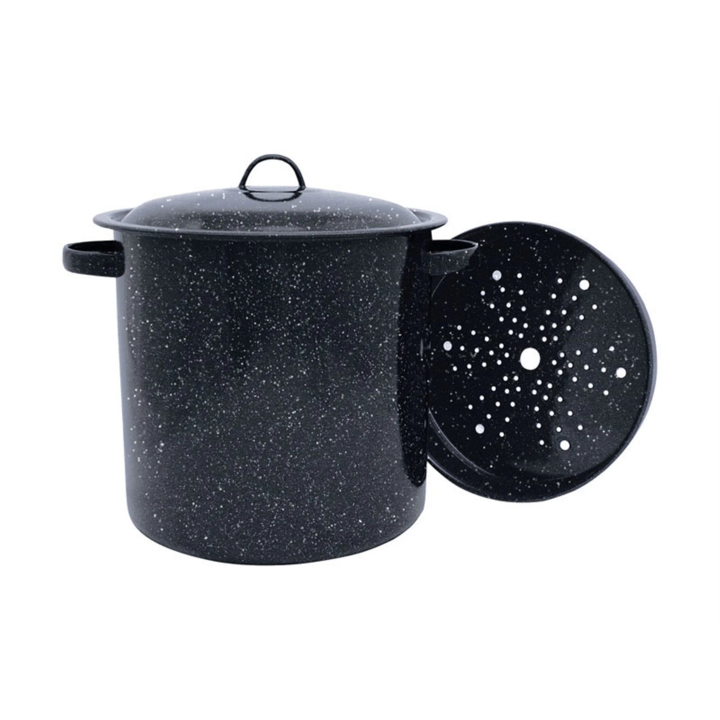 Enamel on Steel Multiuse Pot, Seafood / Tamale / Stock Pot Includes Steamer Insert, 15.5-Quart, Black