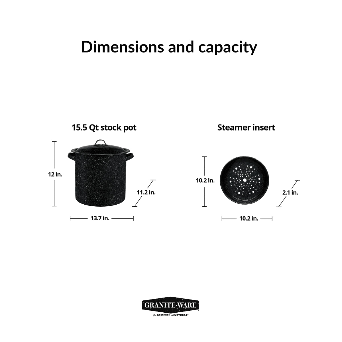 Enamel on Steel Multiuse Pot, Seafood / Tamale / Stock Pot Includes Steamer Insert, 15.5-Quart, Black