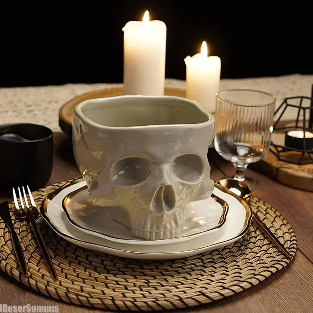 Retro Porcelain Gothic Skull Pasta Bowl