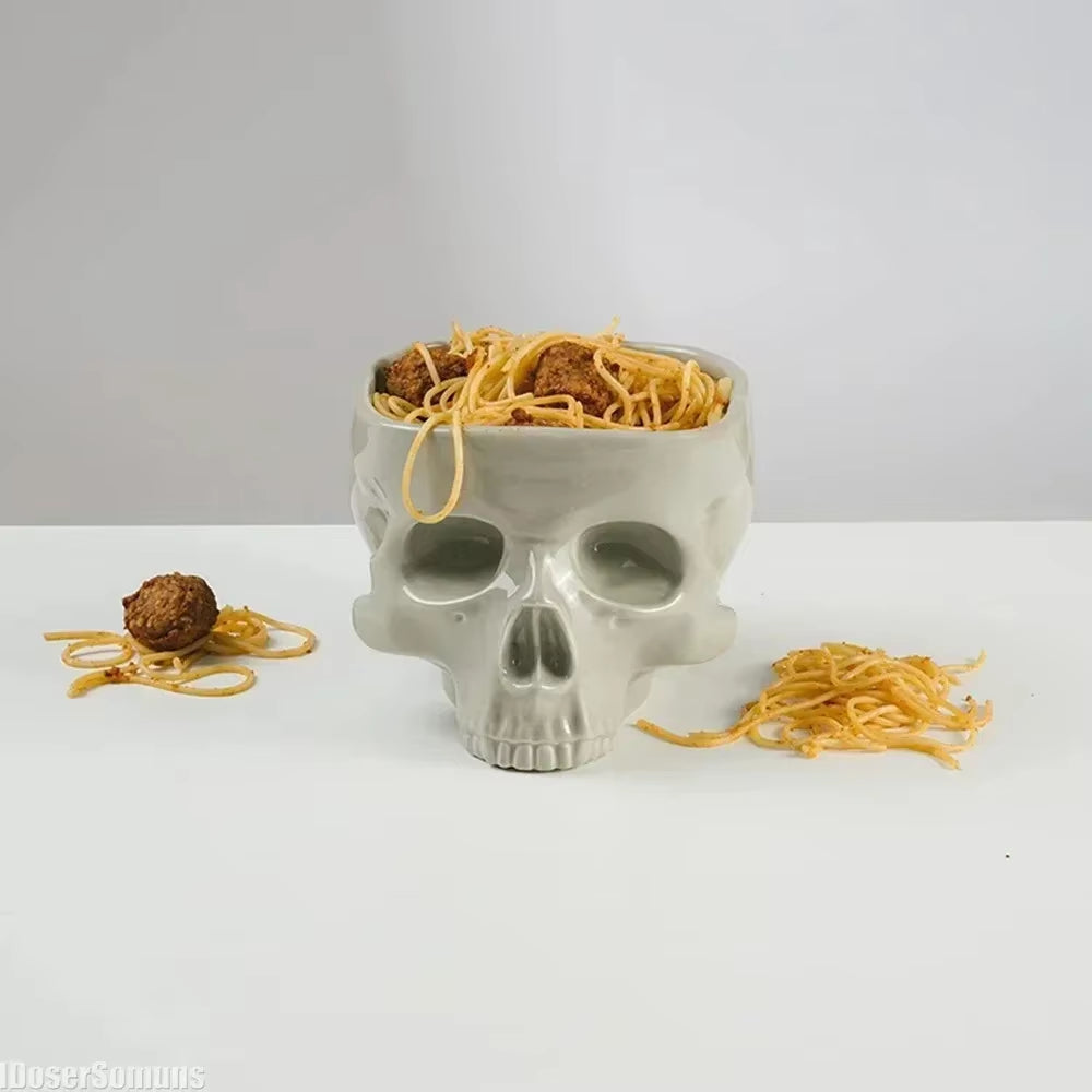 Retro Porcelain Gothic Skull Pasta Bowl