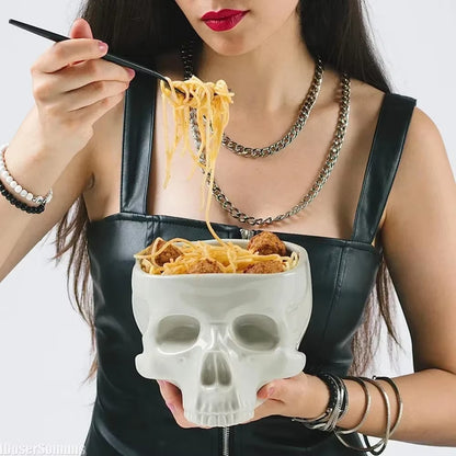 Retro Porcelain Gothic Skull Pasta Bowl